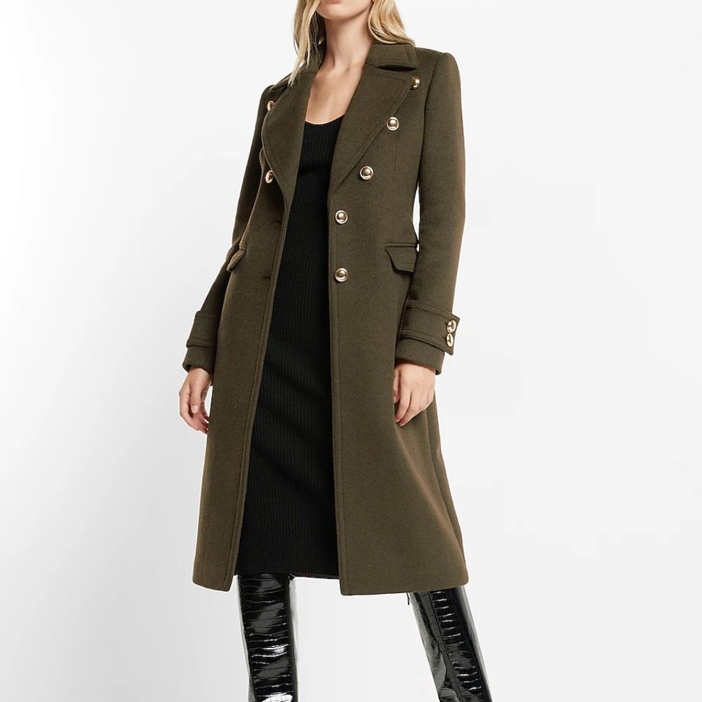 NWT Express Wool-Blend Novelty Button Trench Coat Size Small